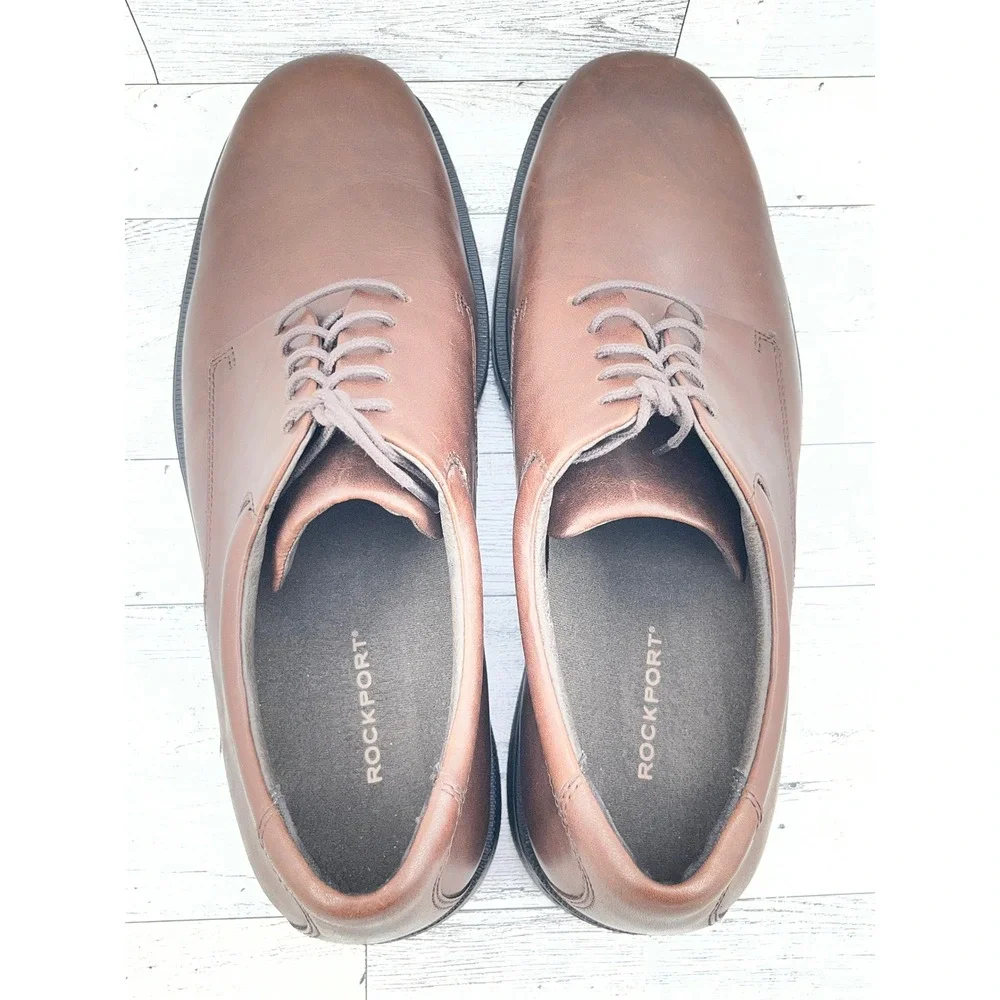 Rockport Essential Details Waterproof Brown Leather Plain Toe Oxfords Men Sz 12M